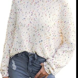 Cupshe adorable sweater M white with colored dots. NWT